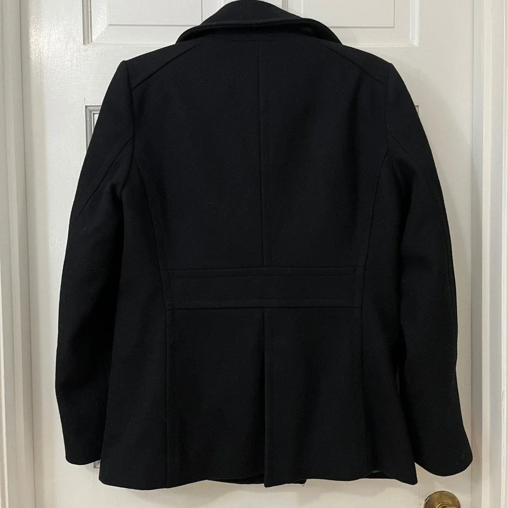 J Crew Womens M Black Wool Double Breasted Pea Coat Jacket Classic Thinsulate - Picture 3 of 4